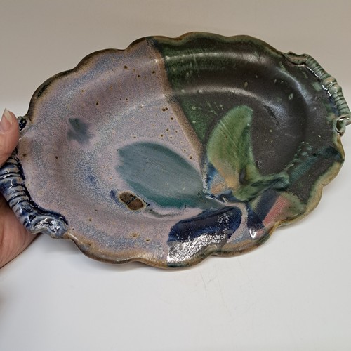 #251242 Platter, Green & Blue Scalloped Rim $24    at Hunter Wolff Gallery